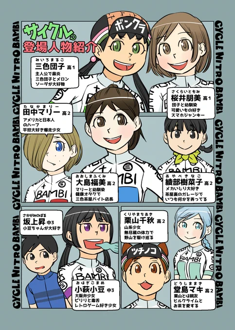 【サイクル。】登場人物紹介  

福美さんのツノみたいに見えてたの修正しました
【爽快ロードバイク漫画サイクル。】 