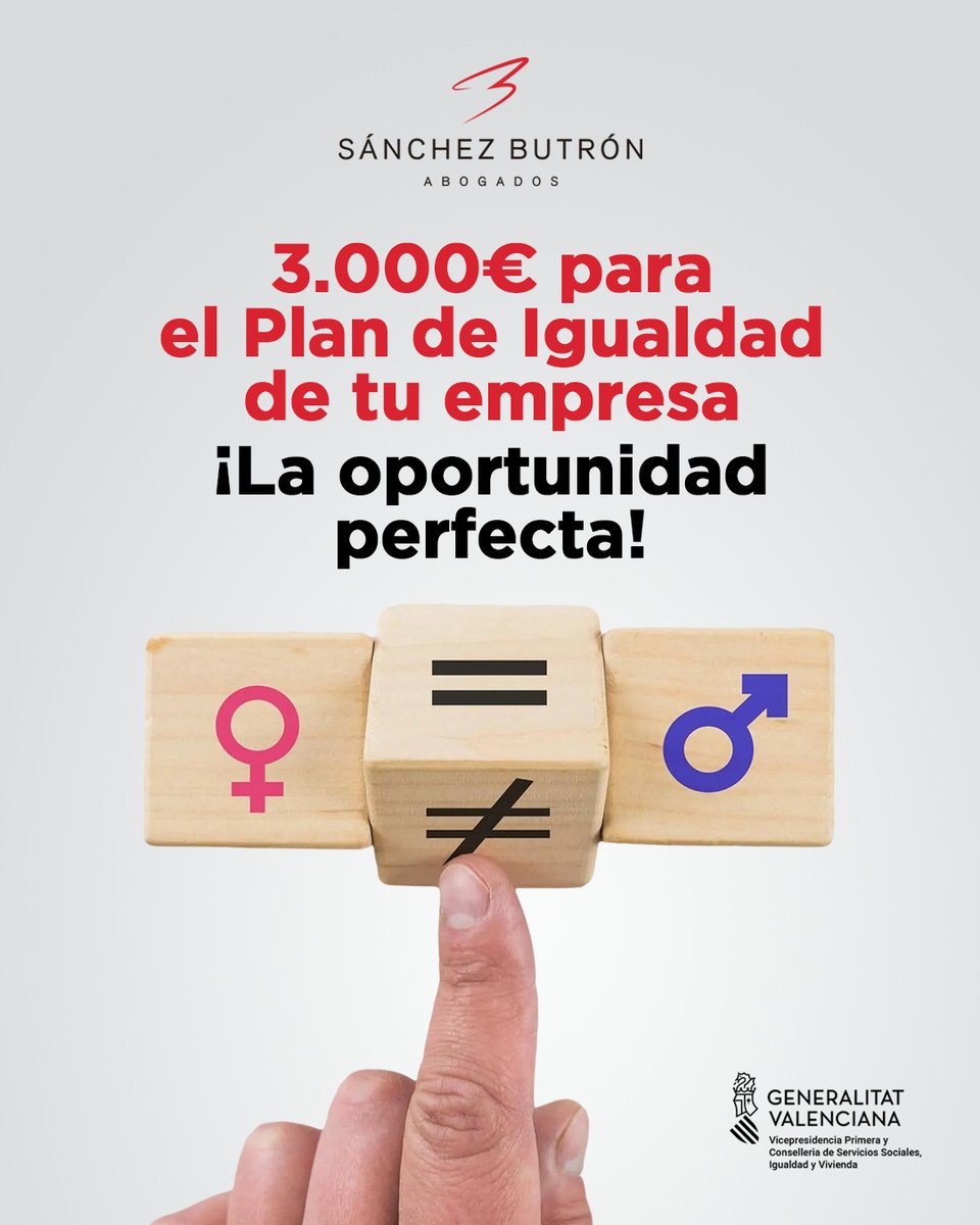Si la sede de tu empresa está en la Comunidad Valenciana y cuenta con entre 10 y 49 personas trabajadoras, tienes la oportunidad perfecta para implantar y registrar el Plan de Igualdad: las nuevas ayudas de 3.000€ te lo ponen fácil.

Hasta el 30 de Noviembre ¡corre que vuelan!