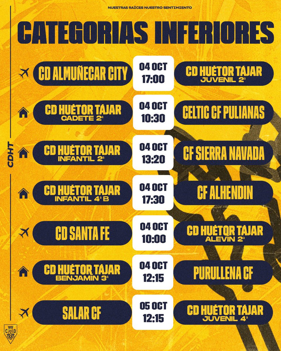 CDHuetorTajar's tweet image. 📅⚽ Agenda de la cantera: estos son los encuentros de nuestros equipos base para este finde. ¡No faltes!

#CDHT #CESURCA