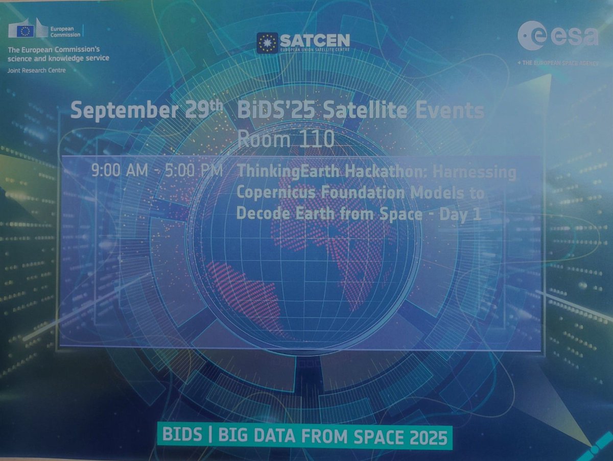 That’s a wrap on the #ThinkingEarth Hackathon! 
Congrats to our winners:
🥇 1st (€2,500): Water Surface Mapping – Farshad Farahnakian
🥈 2nd (€1,500): Disaster-GeoRAG – Udit Asopa &amp; Athanasios Trantas
🥉 3rd (€1,000): Deforestation Embedder – Paul Holzchuh &amp; Luis Maecker
#EO