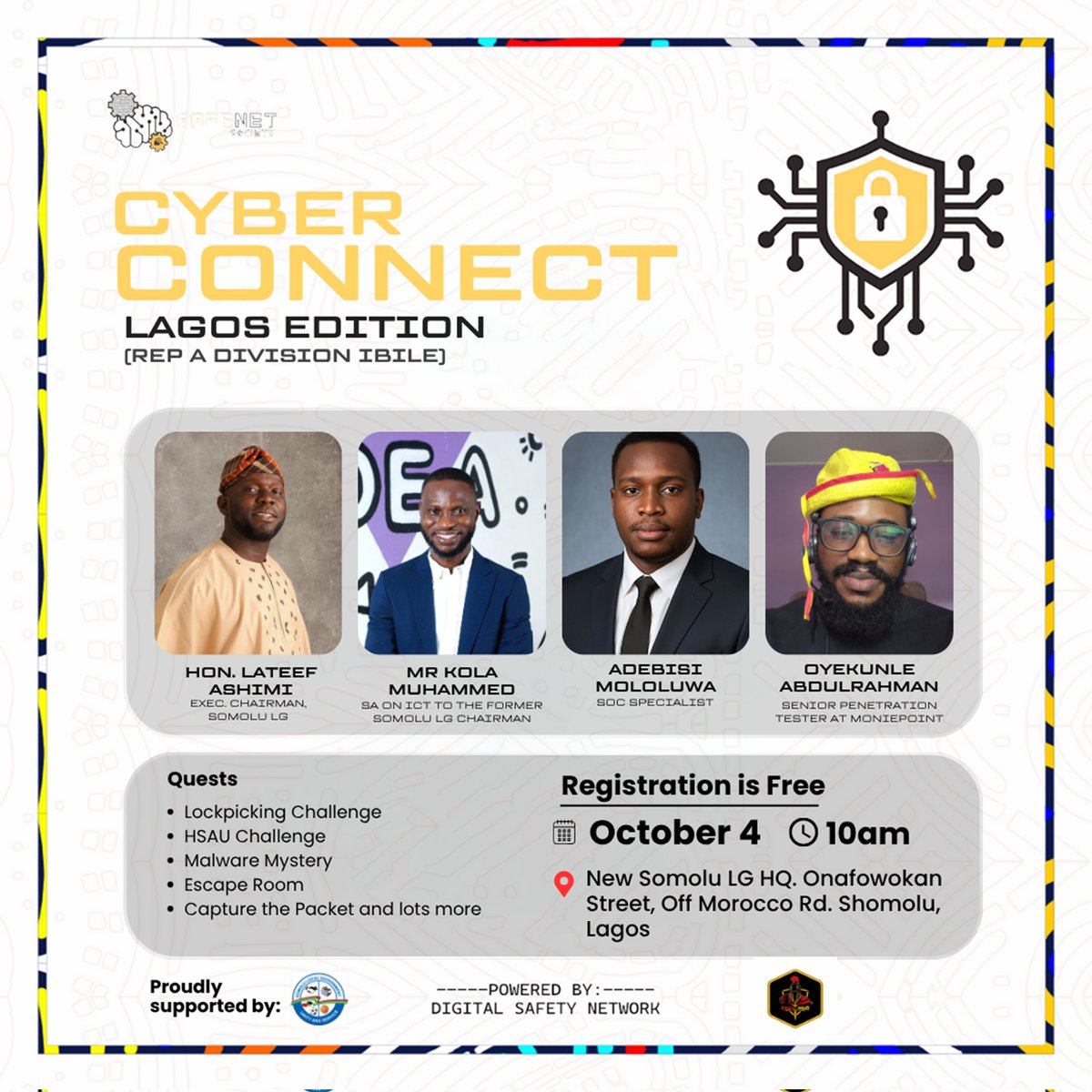 WeSafeNet's tweet image. Cyber Connect Lagos Edition is TOMORROW!!!

Escape rooms, CTFs, hacking challenges &amp;amp; more. Best part? It’s FREE! 

Sign up here:
docs.google.com/forms/d/e/1FAI…