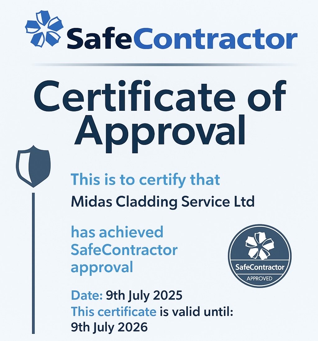 Midas_Cladding's tweet image. Midas has been @Safe_Contractor Approved for over 15 years and we are proud to maintain our membership and certification.
SafeContractor approved shows we are compliant with the standards that matter most, from health and safety and sustainability to ethical behaviour.