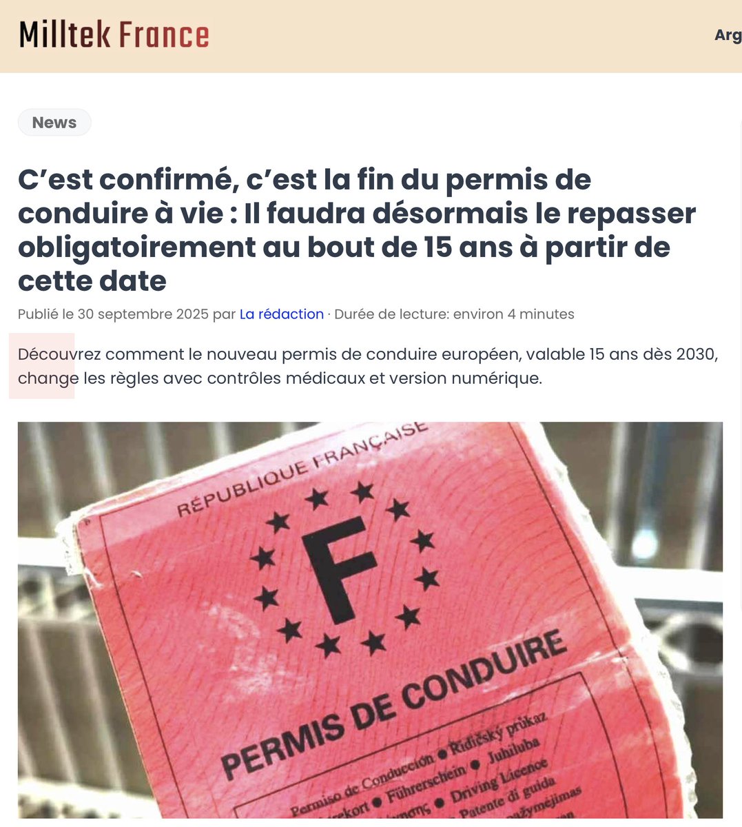 silvano_trotta's tweet image. Pour les plus de 70 ans, le changement arrive encore plus vite. Dès 2025, un permis spécifique et des contrôles médicaux adaptés deviendront obligatoires.
Merci l'UE !! Continuez à voter pour cette bureaucratie infâme.