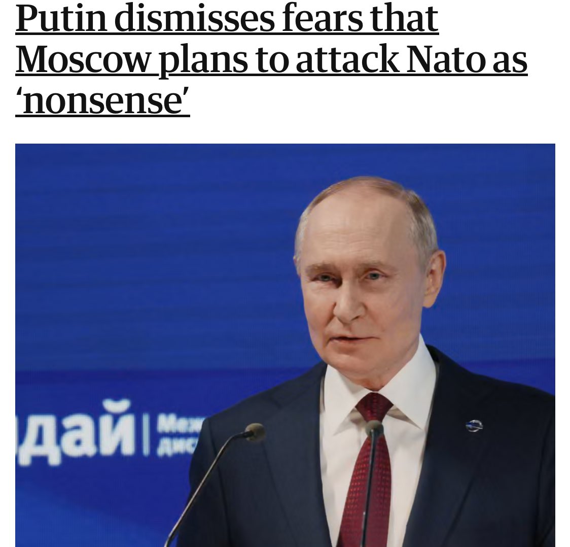 Putin confirms Moscow definitely plans to attack Nato