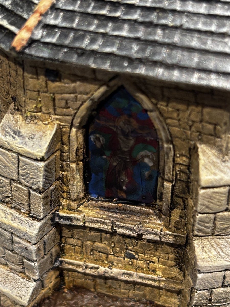 PilPol75's tweet photo. Finally I finished in 4 days the painting of the Normandie’s church. It was fun to do. I had to paint the stained glass windows freehand and darken it (like it appears when you look at them from the outside). Crosses and weathervane are fixed with magnet. https://t.co/Dv8Ly6QvM9