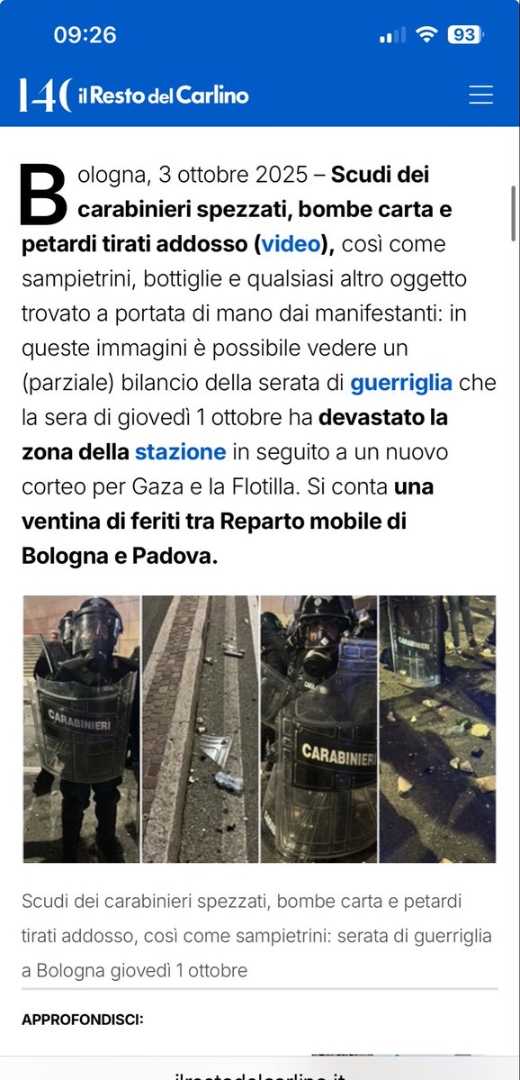 MaxPar55's tweet image. Hanno “spezzato” gli scudi dei carabinieri lanciando sassi per ferire! Sono bestie!  di cui sinistra e sindacati dovrebbero prendere le distanze anziché proteggerli con il loro silenzio criminale #Bologna #FlottillaGaza #flottigliadeicretini