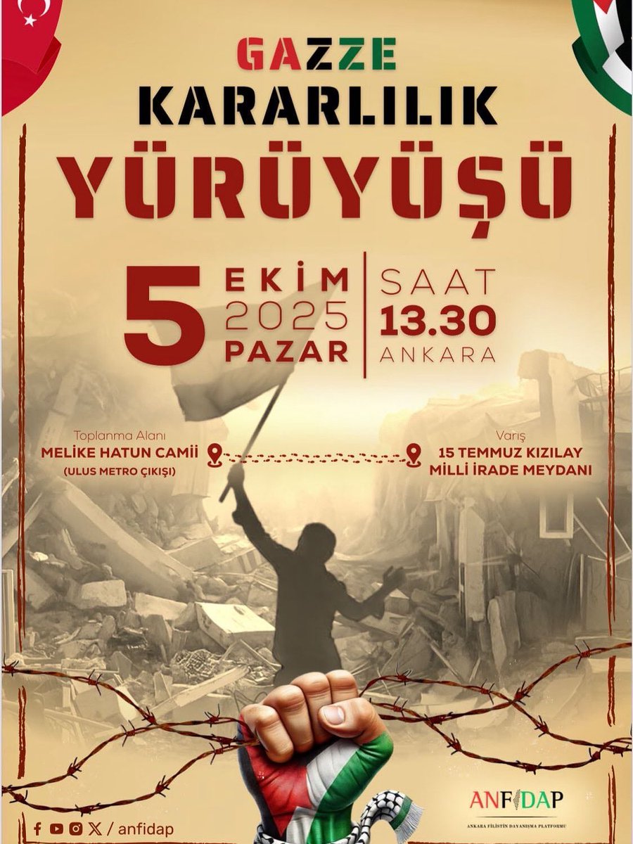 Mazlumların sesi olmak, Gazze’de yaşanan zulme sessiz kalmamak için bir aradayız.

📍 İlçemizden yürüyüşe katılmak üzere otobüslerimiz ⏰ 11:30’da Belediyemizin önünden hareket edecektir.