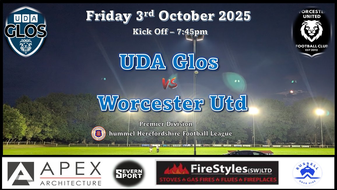 #𝐅𝐫𝐢𝐝𝐚𝐲𝐍𝐢𝐠𝐡𝐭𝐅𝐨𝐨𝐭𝐛𝐚𝐥𝐥 is here !!

Tonight is UDA Glos inaugral game  at their new home 🆚 <a href="/WorcesterUtd1/">Worcester United Football Club</a> and we cannot wait to get underway 

Its also another 'First' as its the first competitive game under the new floodlights at Viney.

#fridaynightunderlights