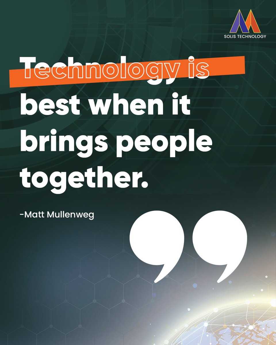 solistechnology's tweet image. “Technology is best when it brings people together.” – Matt Mullenweg
In today’s digital world, the right tech doesn’t just connect devices — it connects people, ideas, and communities.
#solistechnology #MattMullenweg #TechInspiration #technologytrends #SmartLiving