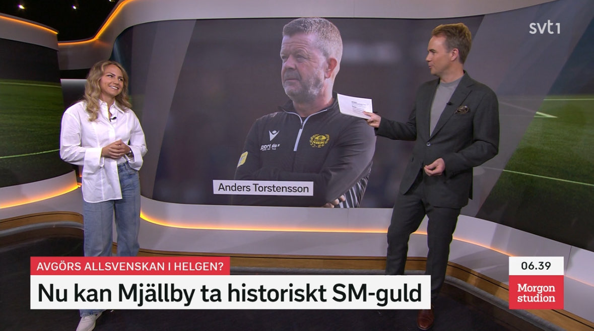 Blev påmind om väderleksrapporten för imorgon påväg från SVTs morgonstudio. Nåväl, det är en tidsfråga. Grattis Mjällby!