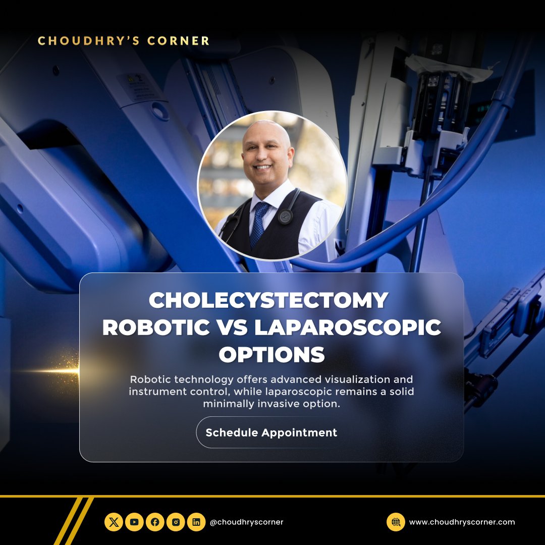 ChoudhrysCorner's tweet image. Cholecystectomy Robotic Vs Laparoscopic Options
💡 Robotic = advanced vision & control
📋 Laparoscopic = proven choice
🚀 Both = better health outcomes
→ Two approaches. One goal—your health.
#RoboticControl #LaparoscopicTrust #InvasiveCare
@ClevelandClinic @MayoClinic