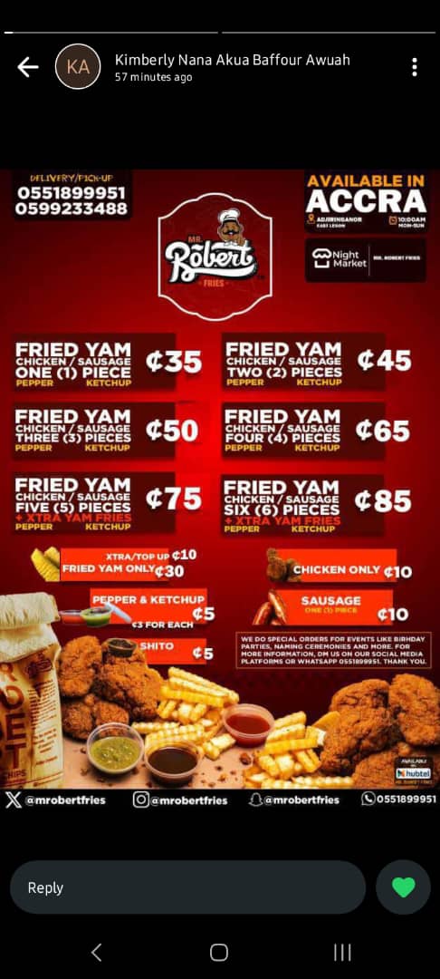 Order to UPSA Hostel C before 11am for free delivery. Call or WhatsApp 0551899951