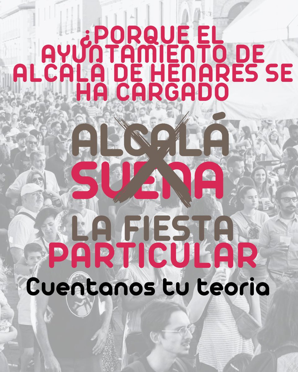 ¿Por qué el <a href="/AytoAlcalaH/">Ayuntamiento de Alcalá de Henares</a> se ha cargado #AlcalaSuena ? Como ni <a href="/SantiagoAlonso_/">Santiago Alonso</a> ni <a href="/JudithPiquet/">Judith Piquet</a> nos han dado ninguna razón (literalmente "No tenemos nada firmado por lo que tenemos que explicar nada"), os invitamos a que nos contéis vuestras teorías a ver si acertamos con alguna.