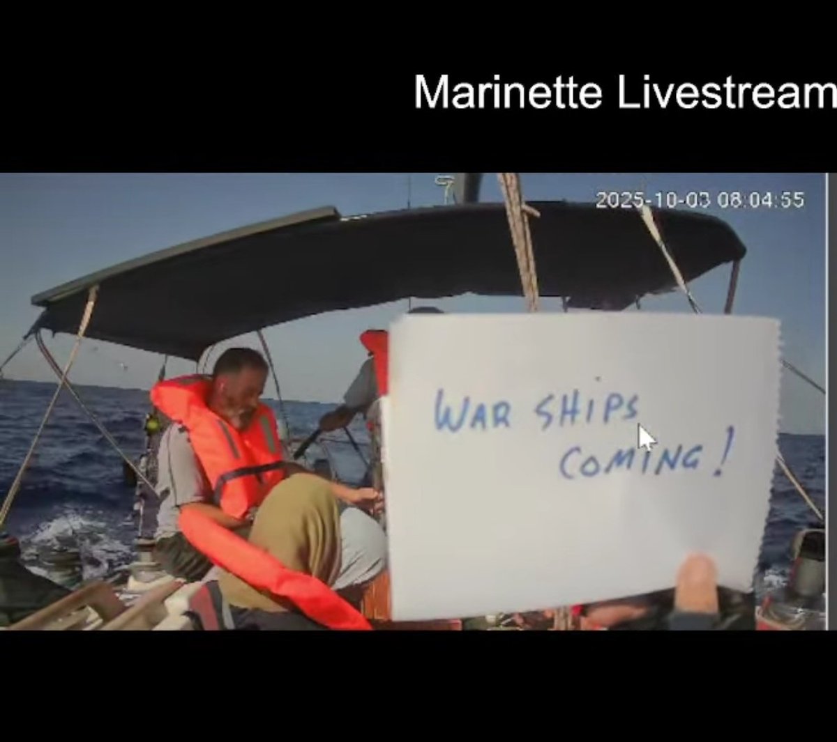 yesim_ky_'s tweet photo. Gazze'ye doğru yola çıkan Sumud filosunun son teknesi Marinette'ye de İsrail tarafından müdahale edildi.

#GlobalSumudFlotilla 
#SONDAKİKA 
#FreePalestine https://t.co/bOzhHLlHza