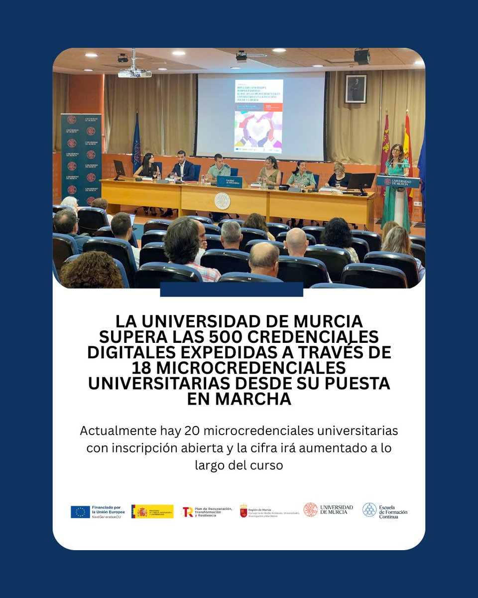 🆕La UMU supera las 500 credenciales digitales  expedidas a través de 18 microcredenciales universitarias desde su puesta en marcha

👉Hay 20 microcredenciales universitarias con inscripción abierta y la cifra irá aumentado a lo largo del curso

um.es/web/sala-prens…