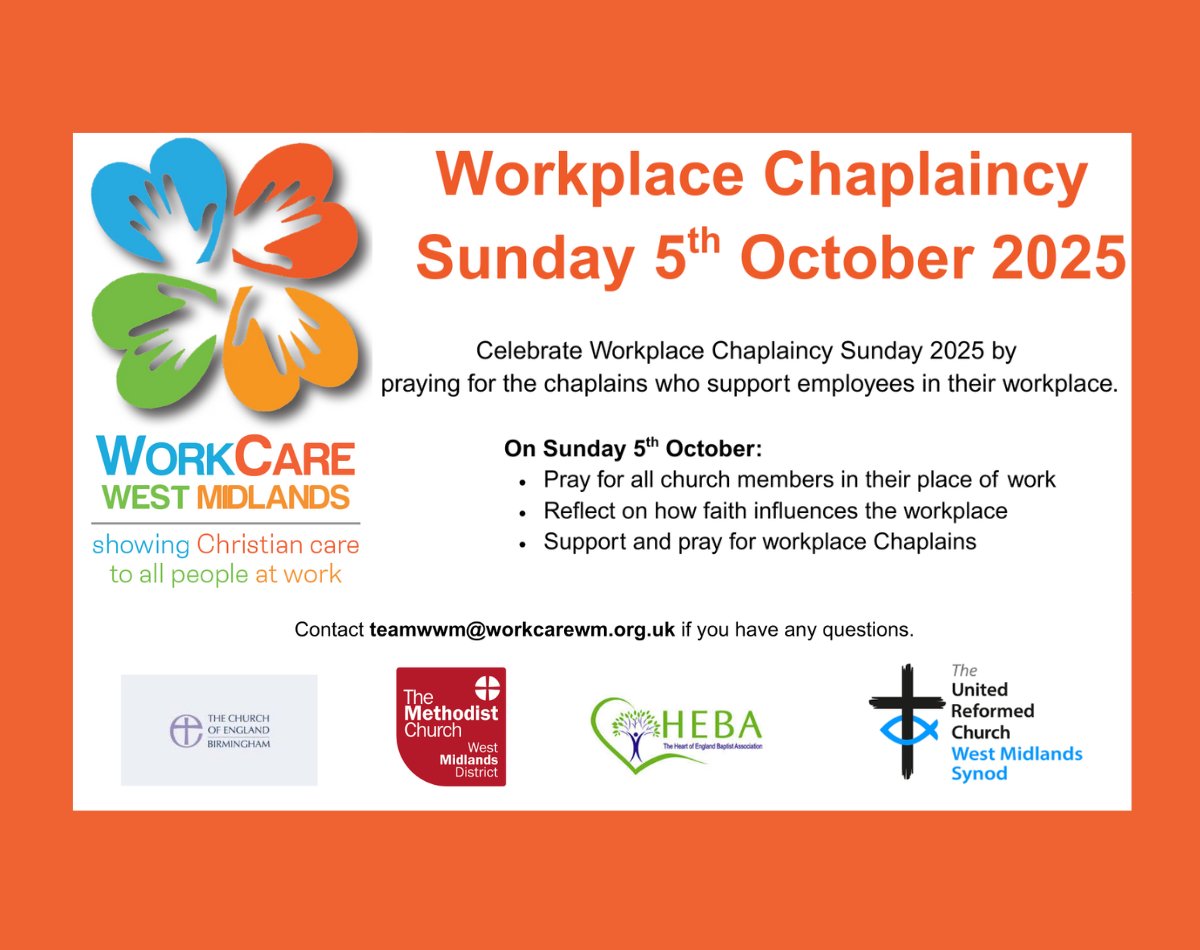CTE (@churchesengland) on Twitter photo THIS SUNDAY, 5 October will be the first Workplace Chaplaincy Sunday
cte.org.uk/workplace-chap…
It's the idea of <a href="/WorkCareWM/">WorkCare West Midlands</a> They'd love to extend it beyond their area.
#ChurchesTogether #Chaplaincy THIS SUNDAY, 5 October will be the first Workplace Chaplaincy Sunday
cte.org.uk/workplace-chap…
It's the idea of <a href="/WorkCareWM/">WorkCare West Midlands</a> They'd love to extend it beyond their area.
#ChurchesTogether #Chaplaincy