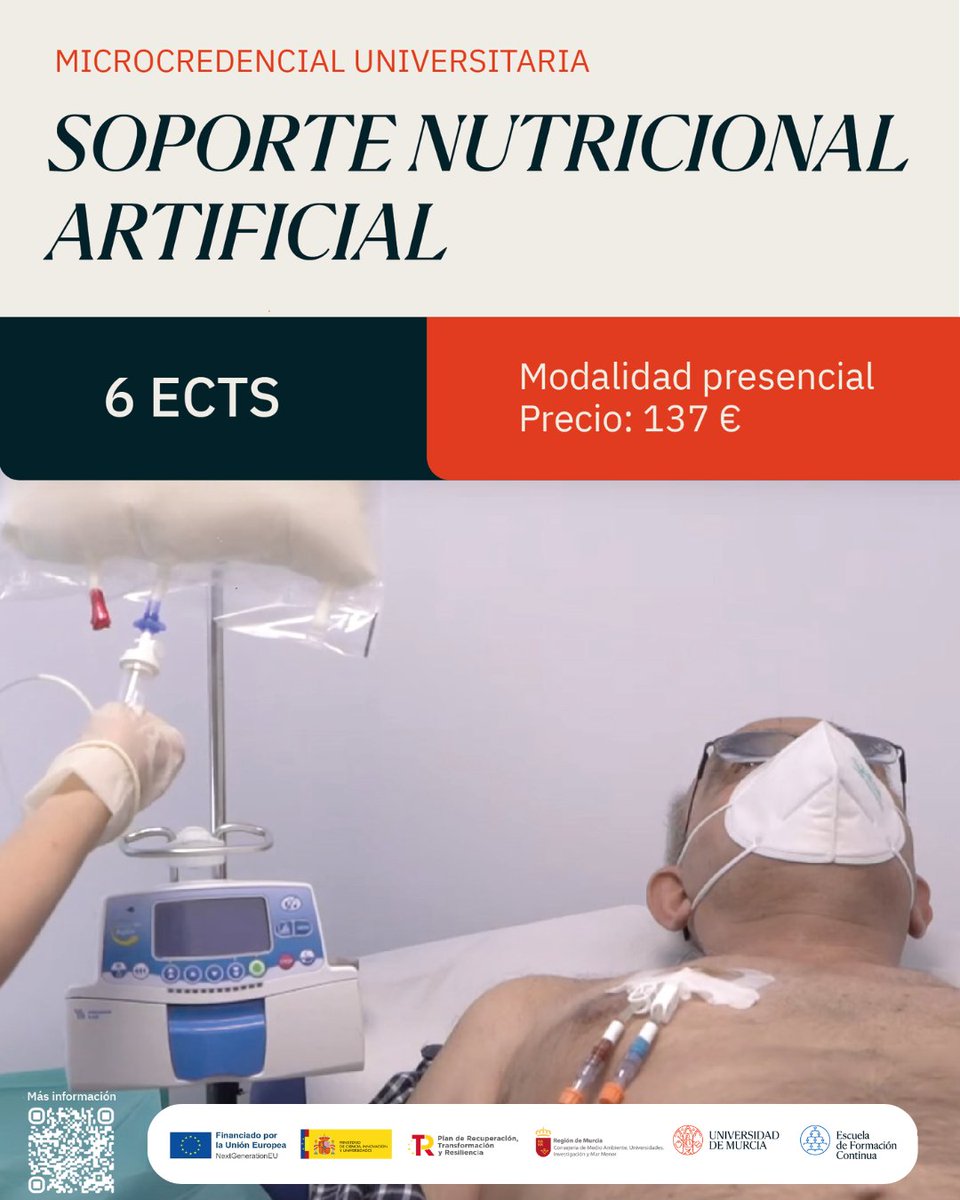 🥼 Microcredencial Universitaria en Soporte Nutricional Artificial

Podrás especializarte en la evaluación, indicación y  manejo de la nutrición enteral y parenteral.

📌 Inscripción abierta: 05/12/2025
📅 Inicio: 15/12/2025

🔗casiopea.um.es/cursospe/sopor…