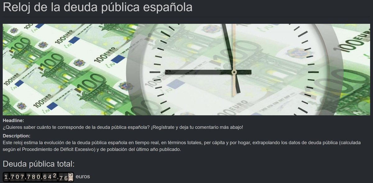 diegovarela_com's tweet photo. ¿1,69 billones? ¿Quieres saber CUÁNTO TE CORRESPONDE A TI de la deuda pública española? He reajustado el reloj de la deuda con los últimos datos del @BancoDeEspana y del @es_INE. Consúltalo EN TIEMPO REAL en https://t.co/4N2D09y80v https://t.co/hFkuQZCGeP