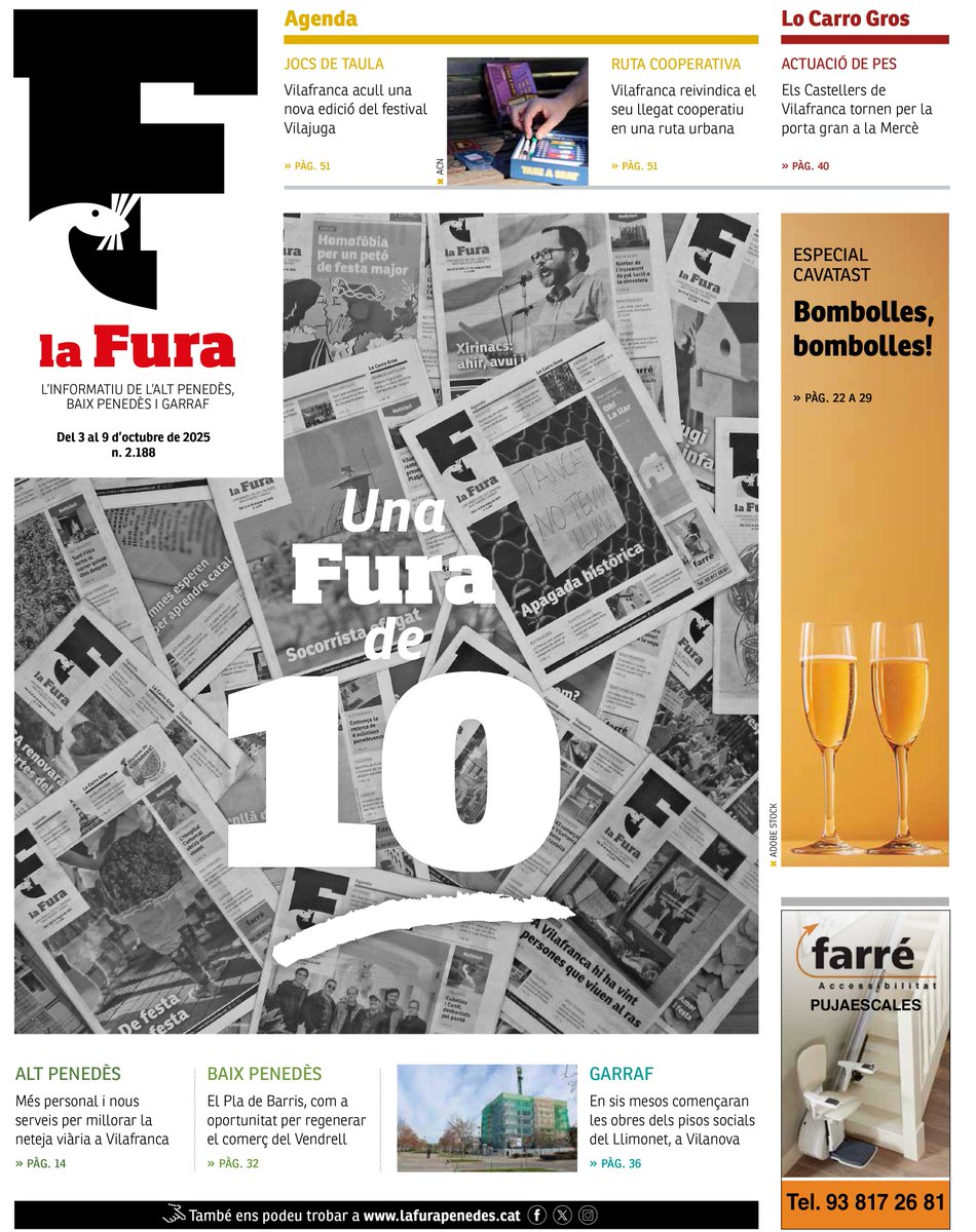 📰 Bon dia! És divendres i aquesta és la portada de La Fura per aquesta setmana. Una edició en què el setmanari celebra el desè aniversari de la seva recuperació!

La pots trobar a la teva fleca de confiança o descarregar-la aquí 👇
🔗 tuit.cat/xp66j