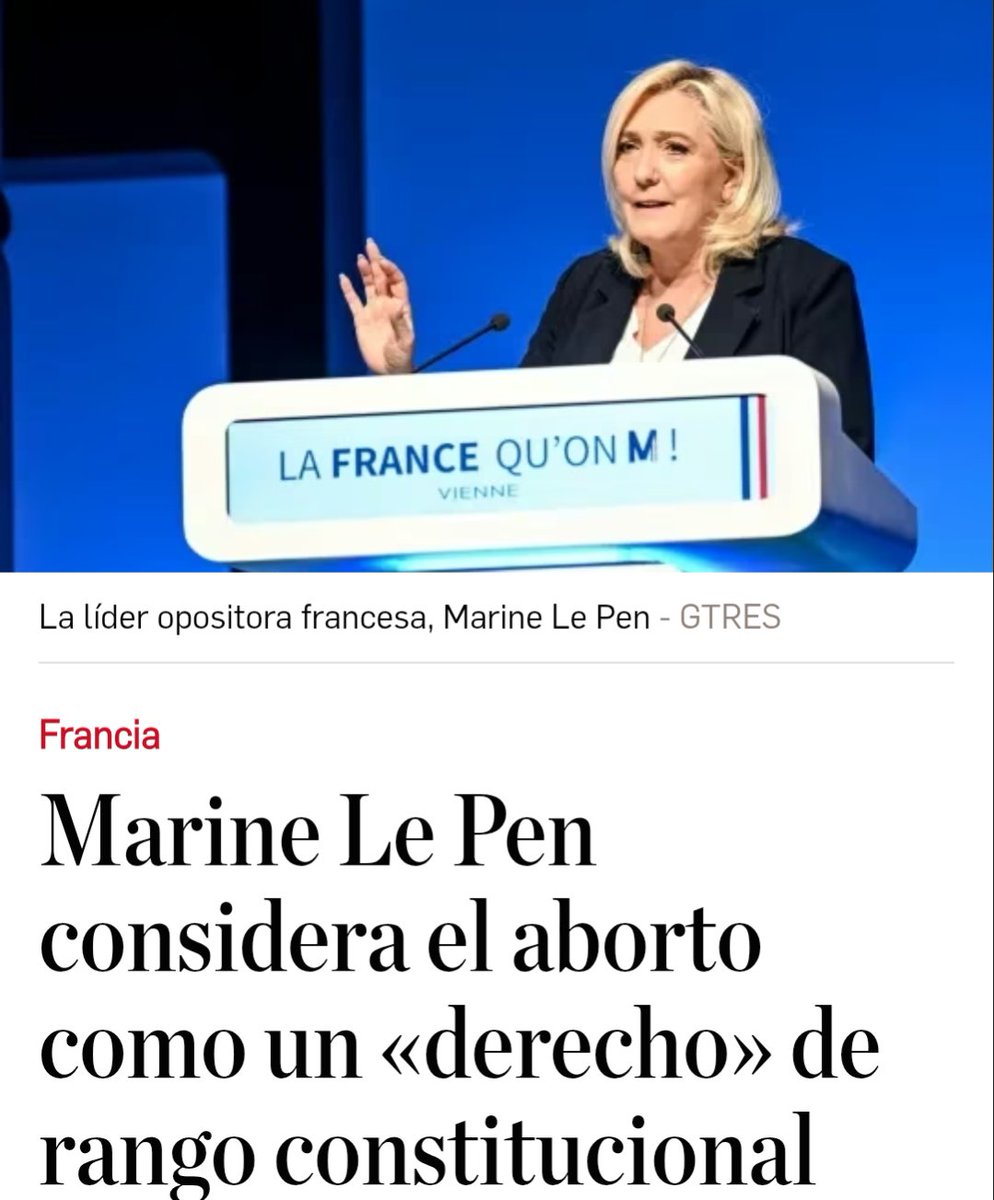 Ahora que hay tanto debate con querer prohibir el aborto (lo creía ya superado...), mi duda:

¿Qué opina Vox de que parte de la derecha radical europea quiera blindar el derecho al aborto en la Constitución?

¿Hace eso a Abascal enemigo de Le Pen?