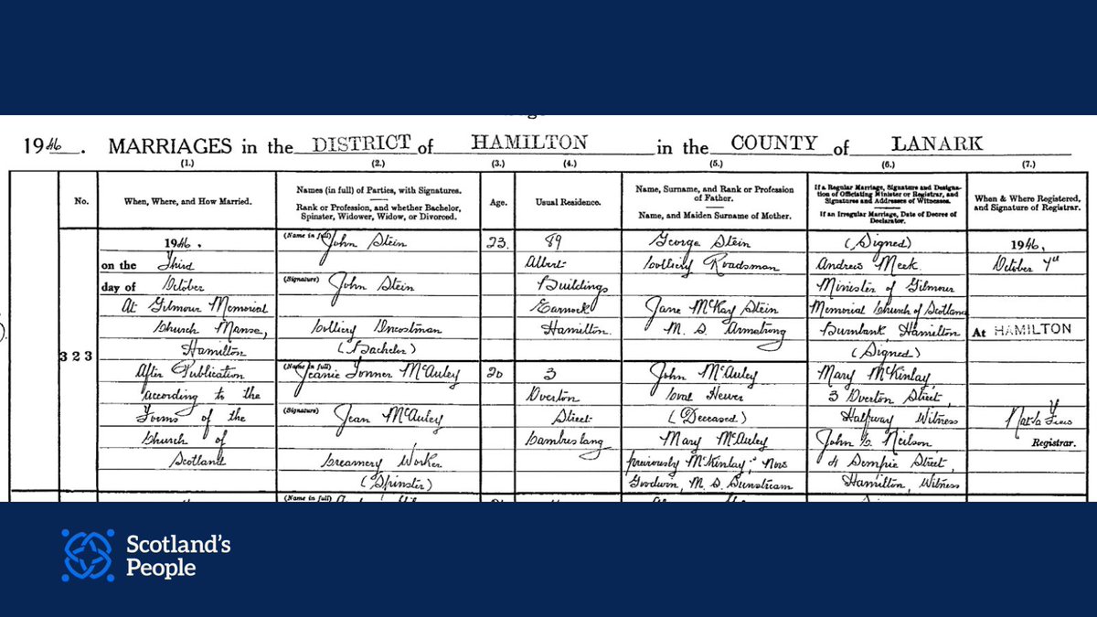 Marriage of Jeanie Tonner McAuley and John Stein, colliery oncostman - an employee paid by the day - 3 October 1946.

Better known as Jock Stein, later manager of Celtic FC and the Scotland national team, Stein was a part-time footballer at this point, playing for Albion Rovers.