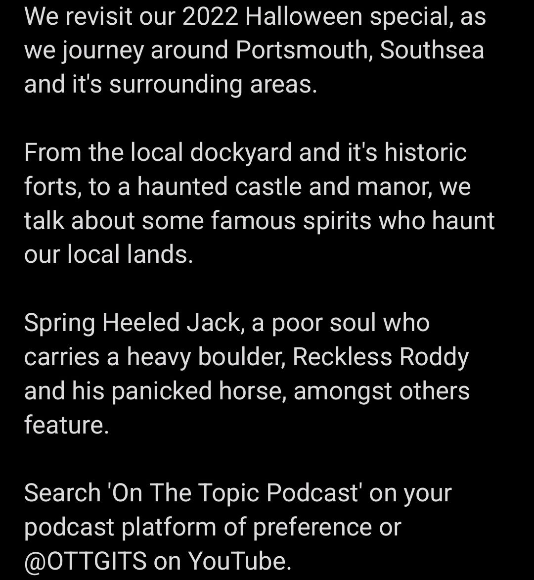 OnTheTopicPod's tweet image. THROW BACK FRIDAY!

#OnTheTopic #Podcast #SpookySeason #Halloween #October #Paranormal #Ghosts #Spirits #WymeringManor #PortsmouthDockyard #PorchesterCastle #OldPortsmouth #PortsmouthCathedral #Portsmouth #Southsea #PortsmouthCreatives