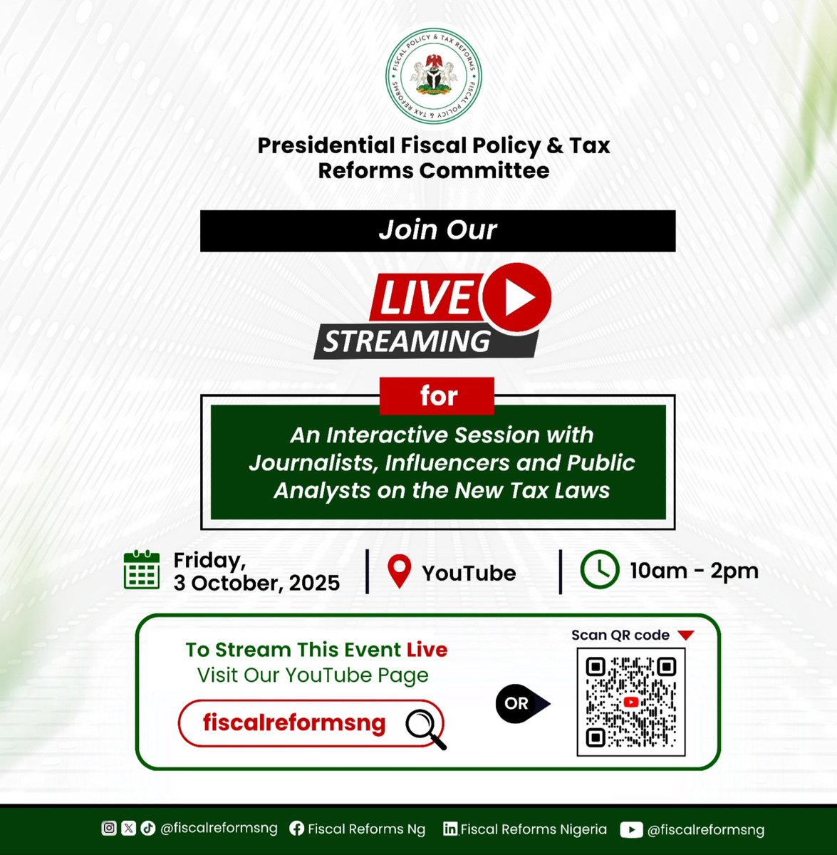taiwoyedele's tweet image. 𝐉𝐨𝐢𝐧 𝐮𝐬 𝐥𝐢𝐯𝐞!

We are overbooked for the interactive session with journalists, influencers, and public analysts today but you can join us virtually if you did not receive a confirmation to attend in person.

Visit our YouTube page for the livestream.…