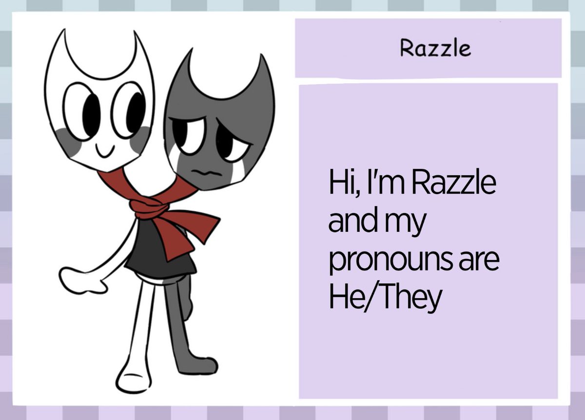 DWPronounsDaily's tweet photo. Hi, I'm Razzle and my pronouns are He/They https://t.co/RF0eMHVhPS