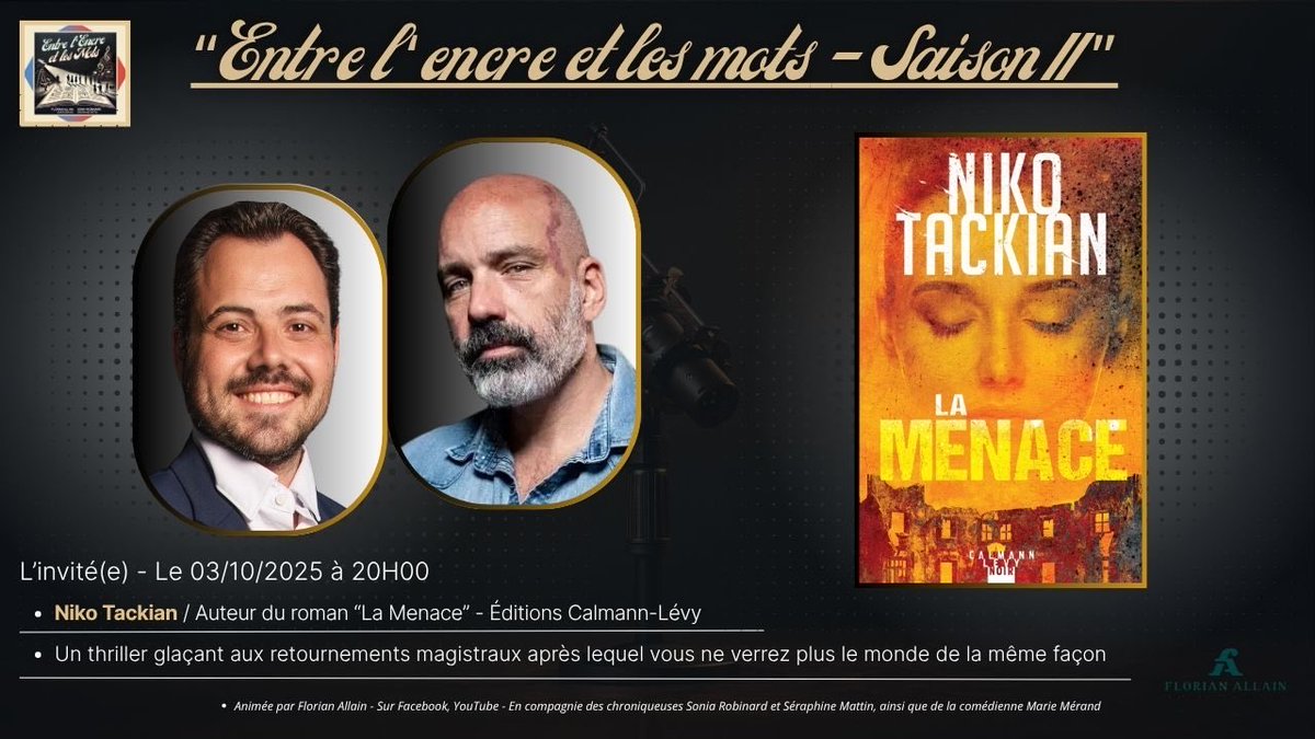 Ce soir à 20h précise et en direct sur YouTube, participez à l’émission Entre l’encre et les mots, et posez moi vos questions en live . Le lien est ici : youtube.com/live/yil20ReDA…