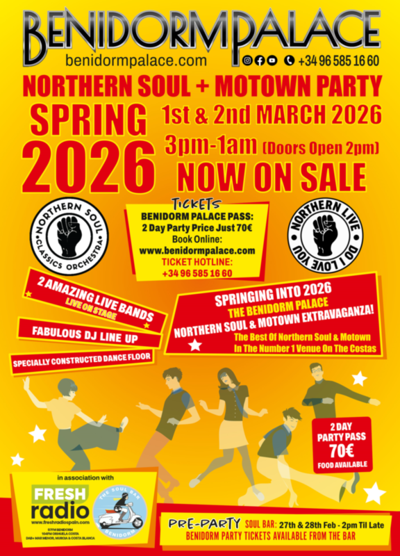 Beniexcursions's tweet photo. Second Northern Soul &amp; Motown event scheduled for 2026, After the sell-out of the 1st 2026 eventin Sept, organisers add a second event on 1st &amp;2nd March 2026.With demand running high, we recommend early booking to secure tickets &amp; avoid disappointment.
https://t.co/05qsGvEVgT https://t.co/Ek5q11v35N