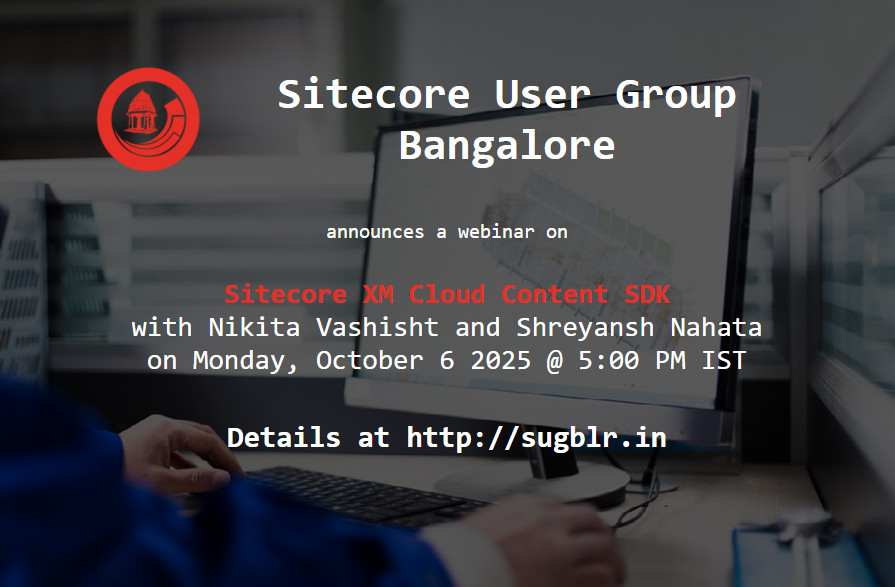 Upcoming Sitecore User Group Bangalore webinar on 'Sitecore XM Cloud Content SDK' with Nikita Vashisht and Shreyansh Nahata on Monday, October 6 2025 @ 5:00 PM IST
Details at: sugblr.in/events/2025/09…
#sitecore #sitecoreug #sugblr #webinar #xmcloud #contentauthoring #contentsdk