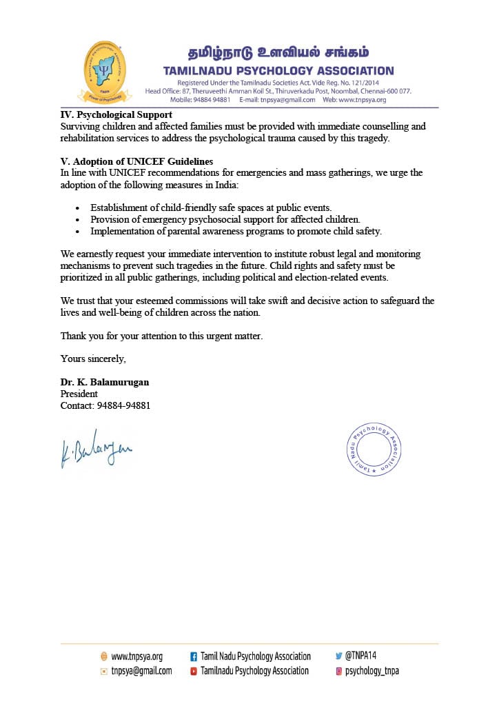 TNPA14's tweet photo. Notice from Tamil Nadu Psychology Association
 On 03 October 2025, TNPA has officially filed a petition with:
National Commission for Protection of Child Rights (NCPCR)
Tamil Nadu State Commission for Protection of Child Rights (TNCPCR)
Tamil Nadu State Election Commission https://t.co/GScmzWgBwR