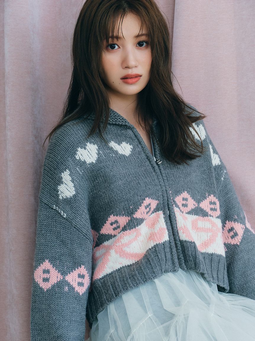 FURFUR リボンカーディガン FURFUR（ファーファー） カーディガン リボンビーズ刺繍アイレット