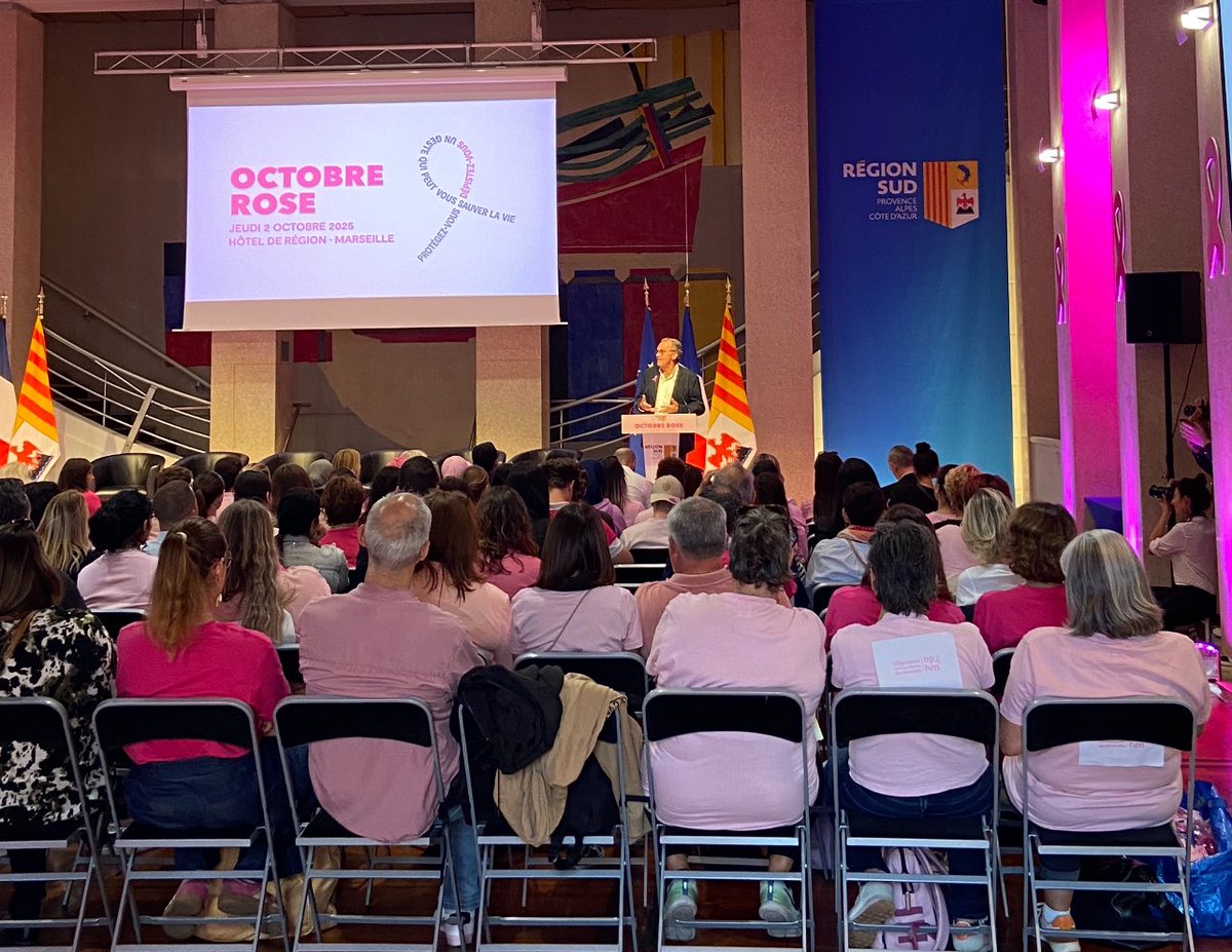 Majorite_Sud's tweet photo. 🎀 #OctobreRose à l’Hôtel de Région avec le président Renaud Muselier qui rappelle l’importance du dépistage précoce du cancer du sein.
Ensemble, en Octobre et toute l’année, luttons contre ce cancer ! 💗 #Dépistage #PlanCancer #RégionSud #maregionsud https://t.co/qiuGSlejJE