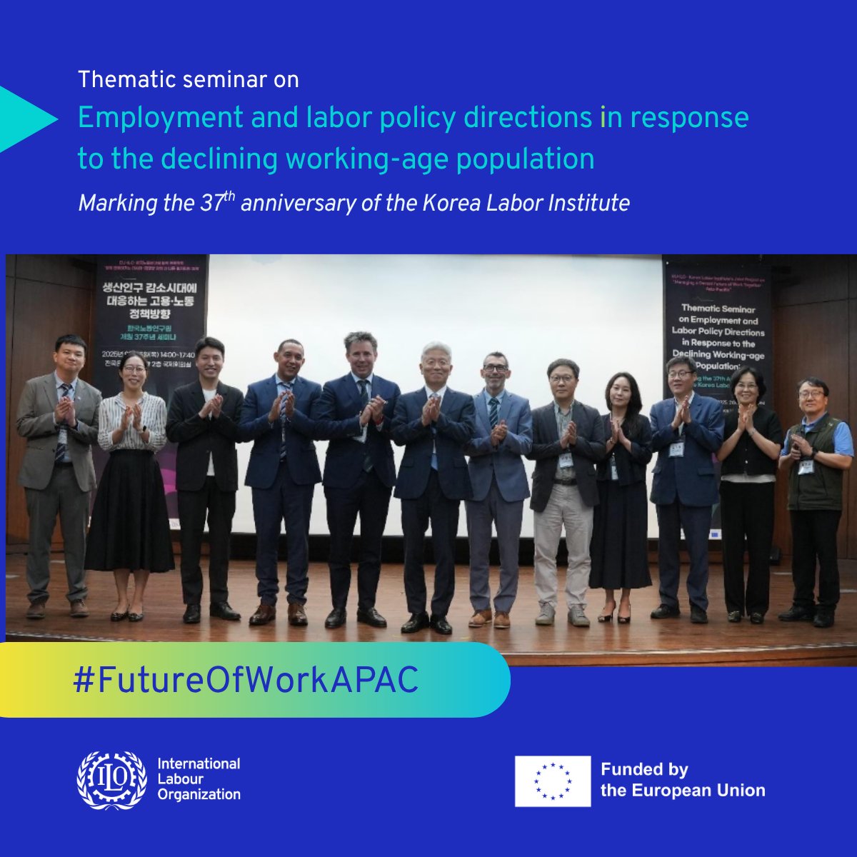 ILOAsiaPacific's tweet image. @PatrickPolacsek, EU Delegation to the Republic of Korea, congratulated Korea Labor Institute on its 37th anniversary and thanked the #FutureOfWorkAPAC project for advancing efforts to ensure #DecentJobs for citizens today and in the future.

@EU_FPI @euinkorea