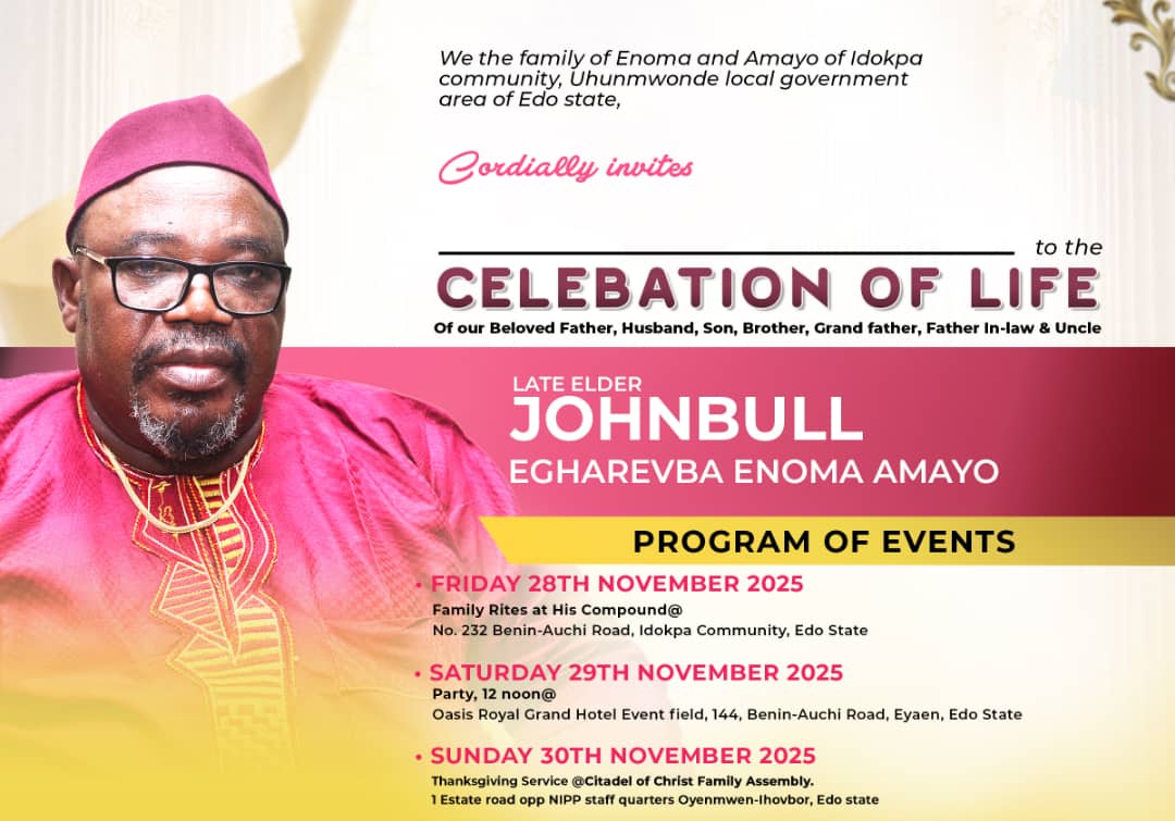 This is Official!

Now, we are completing the Traditional Burial Rites of My Dear father who went to be with the LORD in May 2020.

Prayers, support and felicitation from all my family, friends and well wishers.

I will message you personally

Thank you

God bless you
#PstEugene