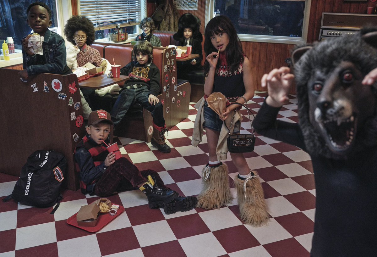 Dsquared2's tweet photo. Kids’ table? Nah, #D2KIDS run the diner.

Unveiling the new D2 Kids FW 25 Campaign, lensed by #GiampaoloSgura #ChrisBoalArtists &amp; inspired by timeless Canadian diner nostalgia.

Discover the collection now at https://t.co/t9rEQMNoLv &amp; select stores worldwide.

#DSQUARED2 https://t.co/B7YZGcp88D