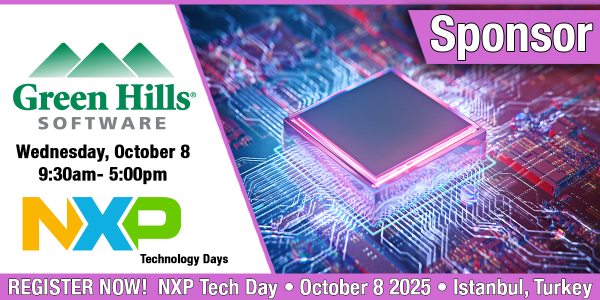 GreenHillsPR's tweet image. Visit us at the NXP Semiconductors Tech Day in Istanbul on October 8. Stop by our booth and talk to our experts for information about safe & secure embedded software. To register: bit.ly/3WjfDFc
#NXPTechDays
#embedded
#debugging