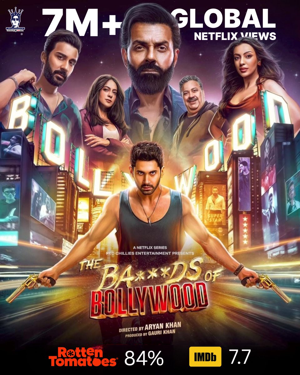 🚀 7M+ GLOBAL VIEWS! 🌎✨
The Ba***ds of Bollywood are ruling Netflix &amp; hearts worldwide ❤️🔥
Proud moment for the SRKians family - King Khan’s legacy continues! 👑🎬
🍅 Rotten Tomatoes: 84% | ⭐ IMDb: 7.7
#AryanKhan #thebadsofbollywood
#TeamShahRukhKhan #SRK #ShahRukhKhan