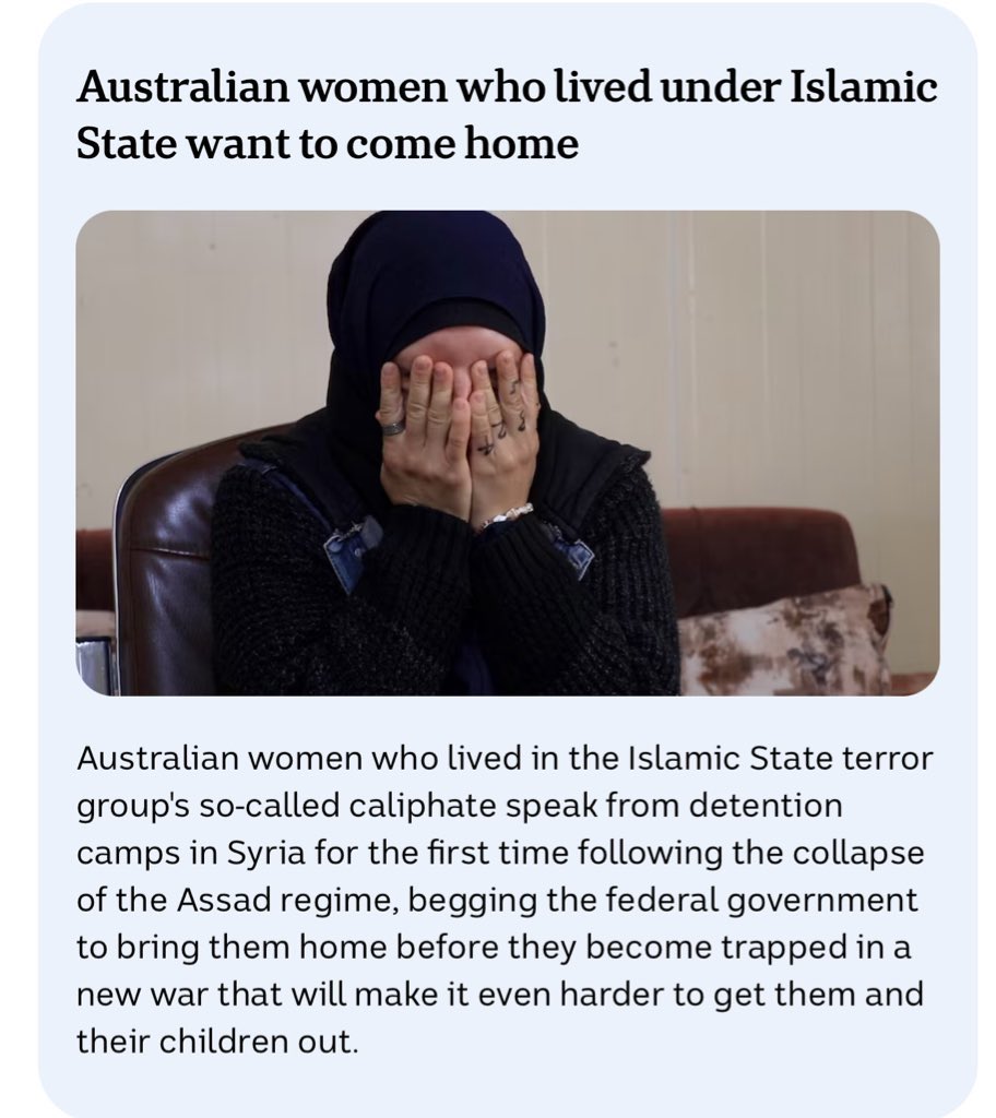 “Australian women who joined ISIS want to come home” 

They aren’t Australian. Our country is not their home. Fuck off.