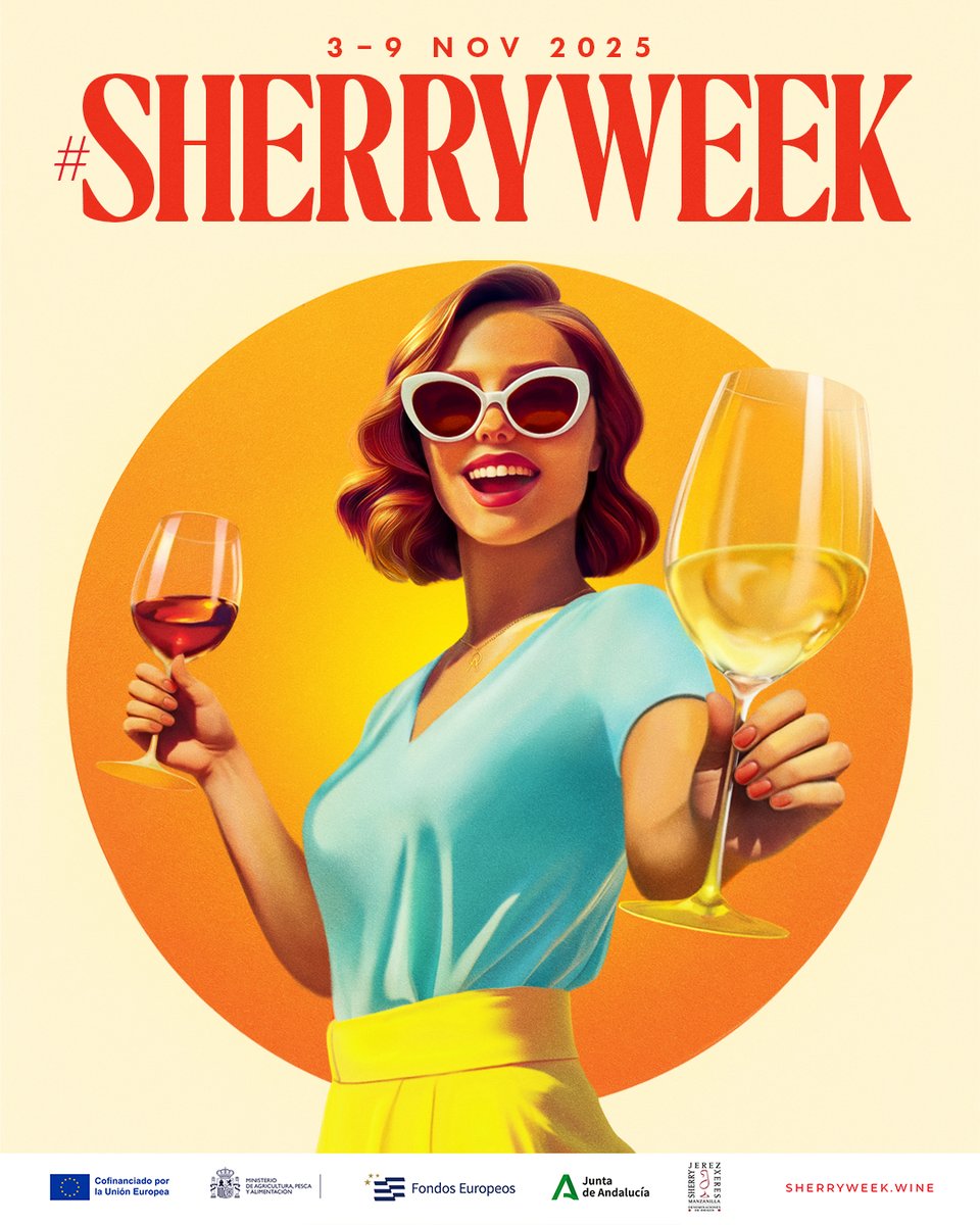 SherryWines's tweet photo. 🚨 Hey #SherryLovers! 🚨
Event registration for #SherryWeek 2025 (Nov 3–9) is OPEN! 🍷🌍
Host your own event: pop-ups, tastings, masterclasses… or a SHERRY RUTA 🔥
Got 10+ spots? Start your trail.

✨ Plus… the Sherry Girl is back 👑
Will you strike the pose? 🥂 https://t.co/huq846OZVu