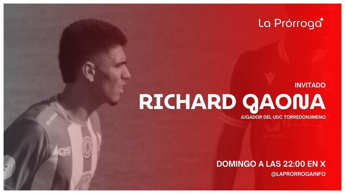 🚨 El domingo volvemos al horario habitual: ¡22:00!

🇵🇾 Paraguayo, 25 años, sed de gol,  y con un historial en el fútbol malagueño envidiable. Llegó en Agosto, y ahora llega a <a href="/LaProrrogaInfo/">La Prórroga 🏆⚽</a>... ¡<a href="/RICHARDGAONA_/">Richardgaona 9</a>!

¡Te agradecemos el tiempo que nos vas a dedicar! 🦁