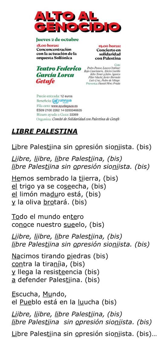 La #Solfonica canta #LibrePalestina en el Concierto en solidaridad con #Palestina
emotivo encuentro en #Getafe 
<a href="/UNRWAes/">UNRWA.es</a> 

ayudagaza.es