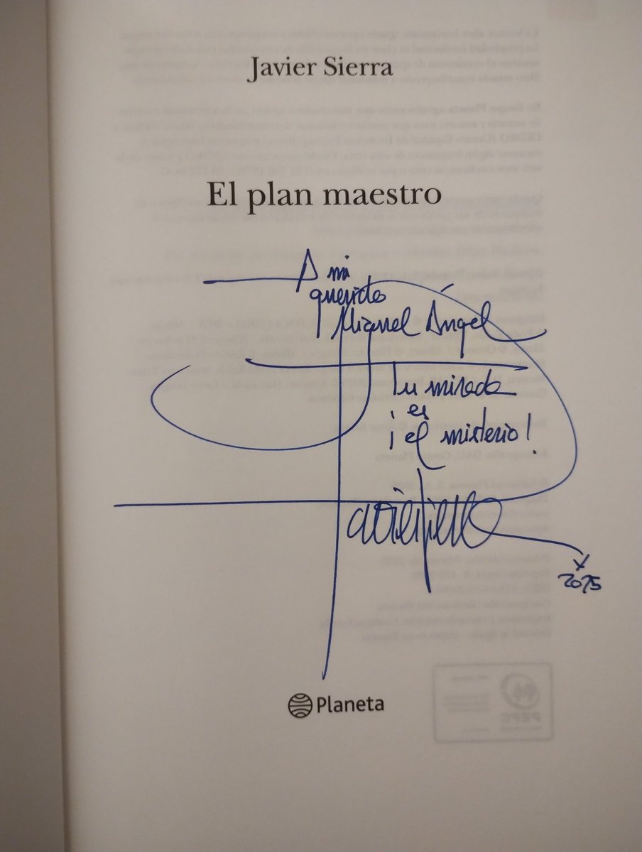 Hay momentos inolvidables en la vida y ayer fue uno de ellos sin duda para este curioso innato. Un encuentro con mi querido amigo <a href="/Javier__Sierra/">Javier Sierra</a>, un escritor único y excepcional. Gracias por compartir tu entusiasmo vital con nosotros tus lectores. ¡Preciosas dedicatorias! ✨📖