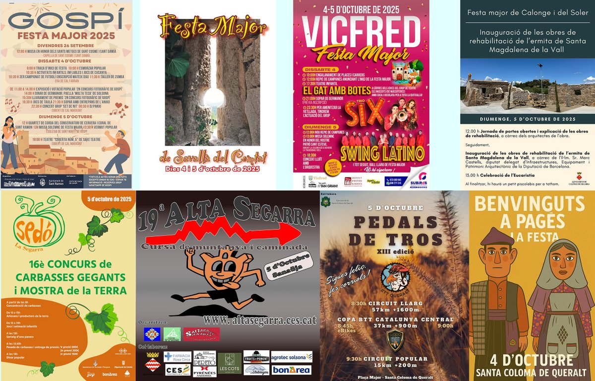 SomSegarra's tweet image. Sense plans per al cap de setmana? #festesmajors #carbasses #curses #festes #concerts #teatre #expos i #visites, viu la #tardorsegarra!
@lasegarra @carbassessedo @valldellobregos @TurismeGuissona @ajsanauja  @museudecervera @CConcabella @Espitllera 
ℹ️ visit.somsegarra.cat
