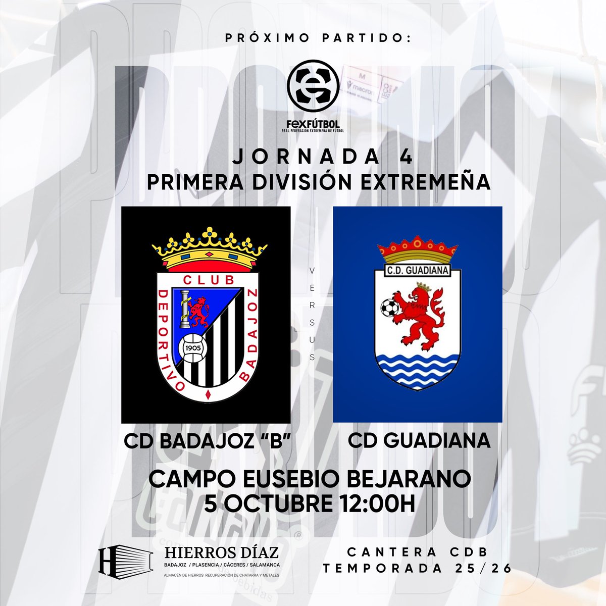 CDBLaAcademia's tweet photo. 𝗣𝗥𝗢́𝗫𝗜𝗠𝗢 𝗣𝗔𝗥𝗧𝗜𝗗𝗢 ☑️
𝗙𝗜𝗟𝗜𝗔𝗟 𝗖𝗗 𝗕𝗔𝗗𝗔𝗝𝗢𝗭 ⚽️

🆚 CD Guadiana 
🏆 Jornada 4 Primera División Extremeña
📍 Campo Eusebio Bejarano 
📅 Domingo, 5 de octubre
⏰ 12:00

#FilialCDBadajoz https://t.co/apmSrkpGJo