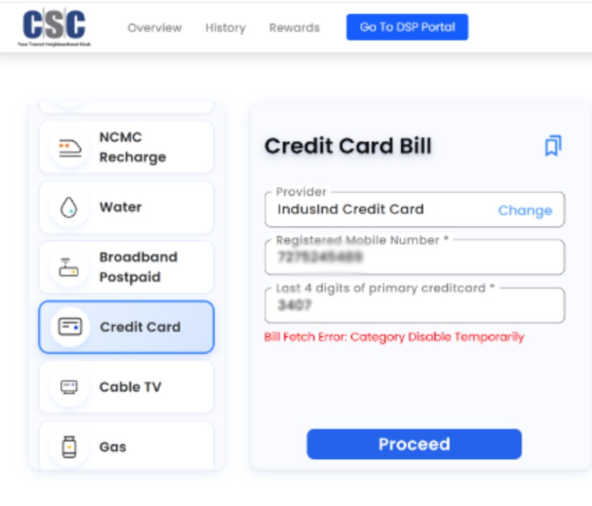 rgrathaur's tweet photo. Facing continuous issue on @CSCegov_  BBPS Lite! Unable to pay customers’ credit card bills for last 20 days due to “Bill Fetch Error: Category Disabled Temporarily.” Customers are returning disappointed. Kindly resolve this urgently. @_DigitalIndia @ceo_csc https://t.co/opyqkR8ZeJ