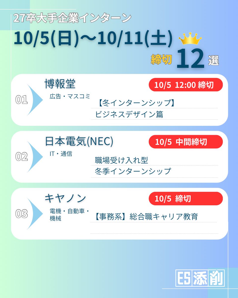 27卒受かるES添削 | 人気企業200社のインターン選考対策 tweet media