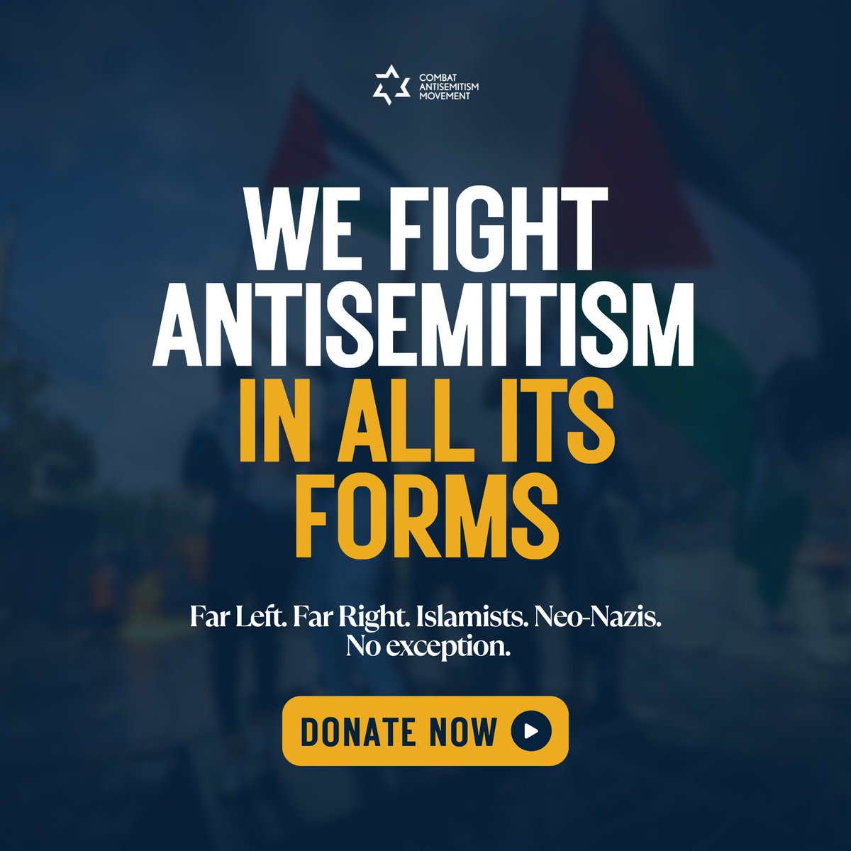 CombatASemitism's tweet image. 80% of antisemitism today comes from Islamists and the far Left.

Legacy institutions ignored it for decades.
They failed, and antisemitism spread.

CAM fights it everywhere, far Left, far Right, Islamists, and neo-Nazis.

Join the movement. Donate today →