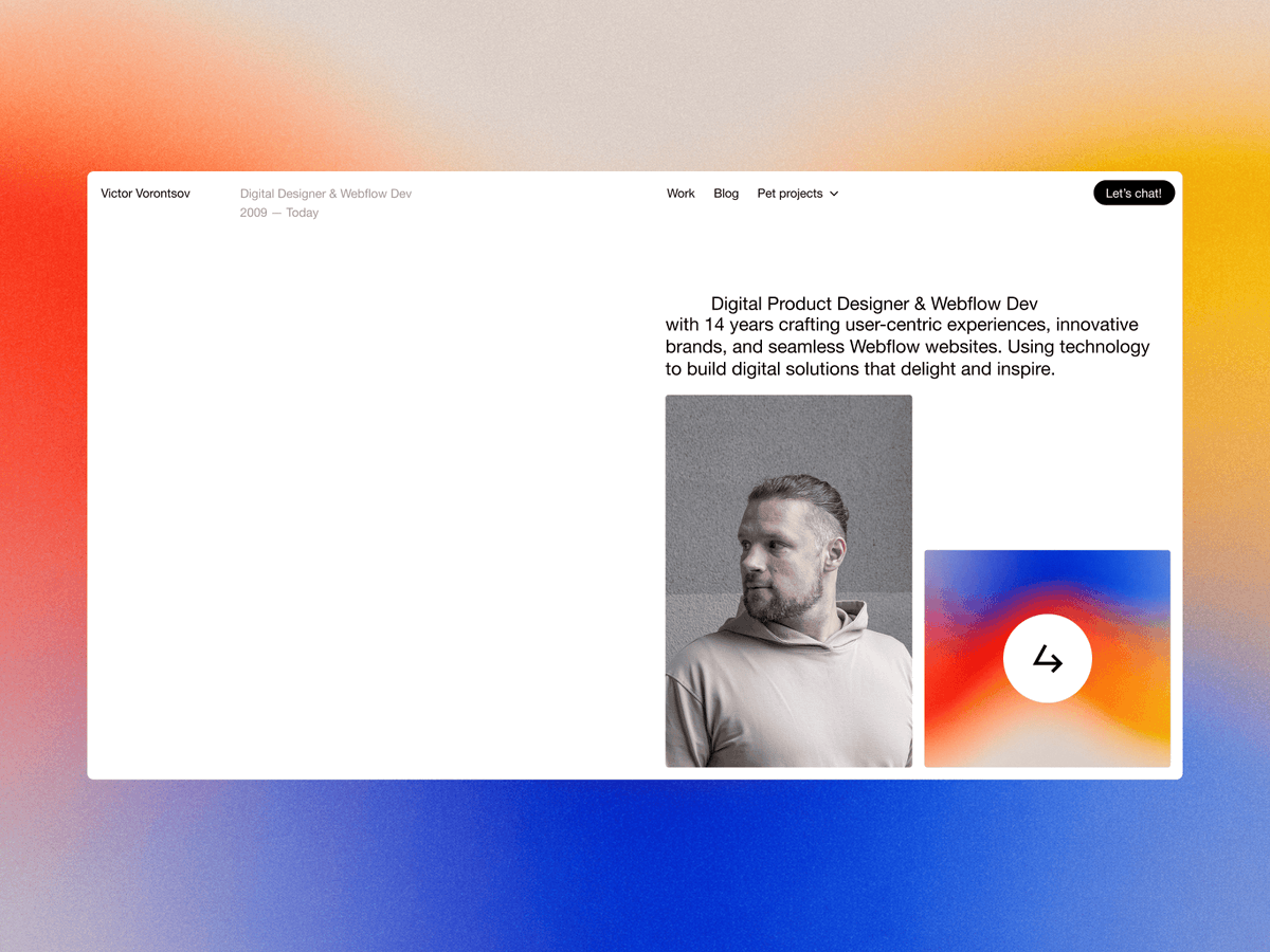 vorontsovvictor's tweet photo. Yes, baby! A snapshot of my portfolio website.
Wdyt of the color blends?
#portfolio #webdesign #uidesign #landing #personalwebsite https://t.co/c1HujfhQuA